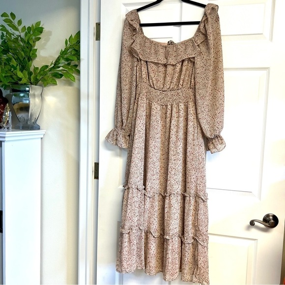 VICI bohemian Ditsy floral tiered maxi smocked waist cottage maxi rust dress M - Picture 9 of 12